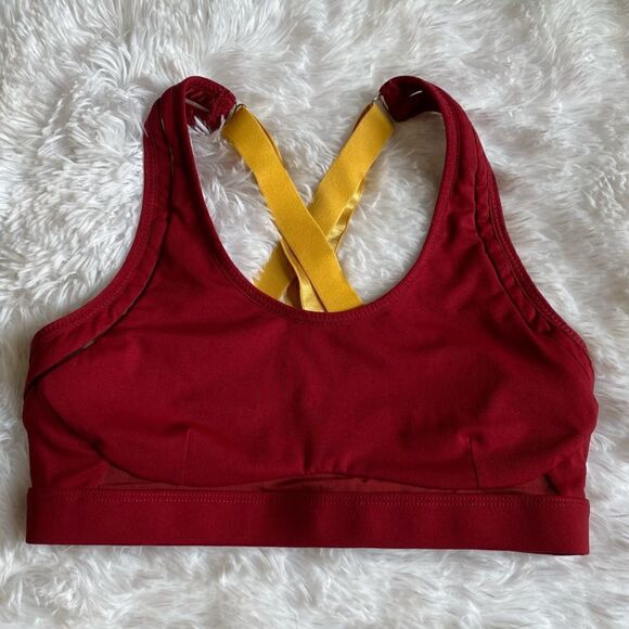 Fabletics Belle High Impact Sports Bra Strappy Back Red Yellow Women’s Medium - Picture 2 of 7